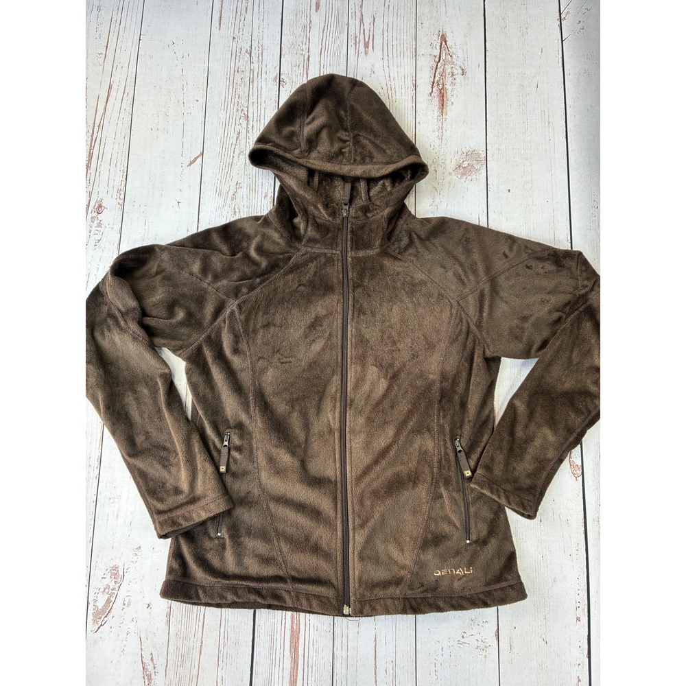 Denali Womens Brown Fleece Full Zip Hooded Jacket Size Large Soft Warm Layer
